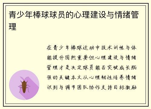青少年棒球球员的心理建设与情绪管理